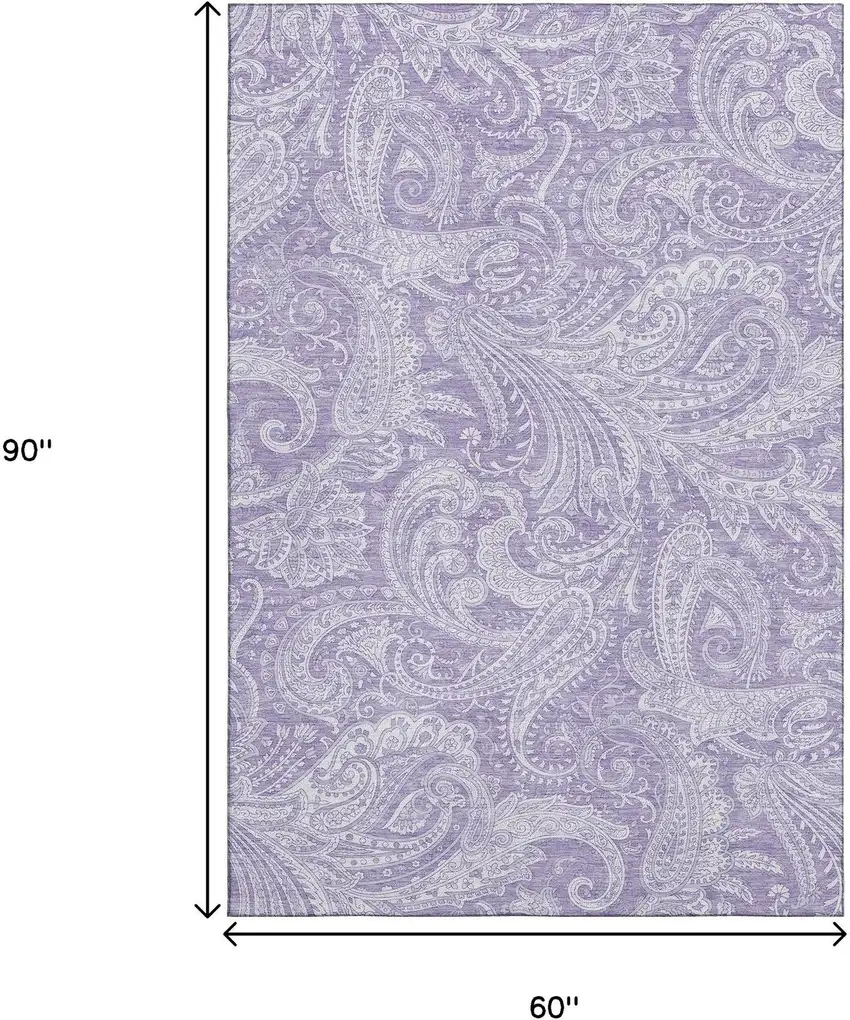 Lavender And Ivory Paisley Washable Area Rug With UV Protection Photo 3
