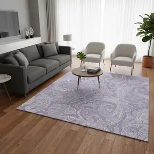 Photo of Lavender And Ivory Paisley Washable Area Rug With UV Protection