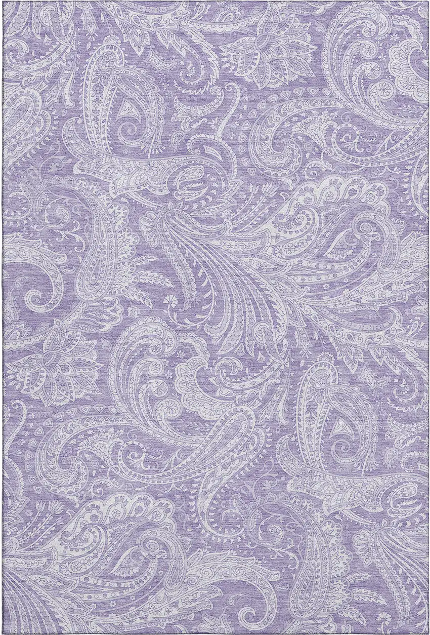 Lavender And Ivory Paisley Washable Area Rug With UV Protection Photo 2