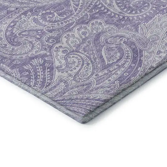 Lavender And Ivory Paisley Washable Area Rug With UV Protection Photo 6