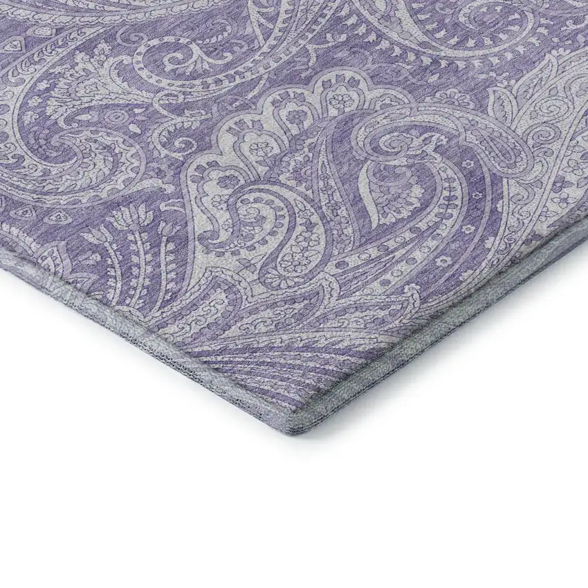 Lavender And Ivory Paisley Washable Area Rug With UV Protection Photo 6