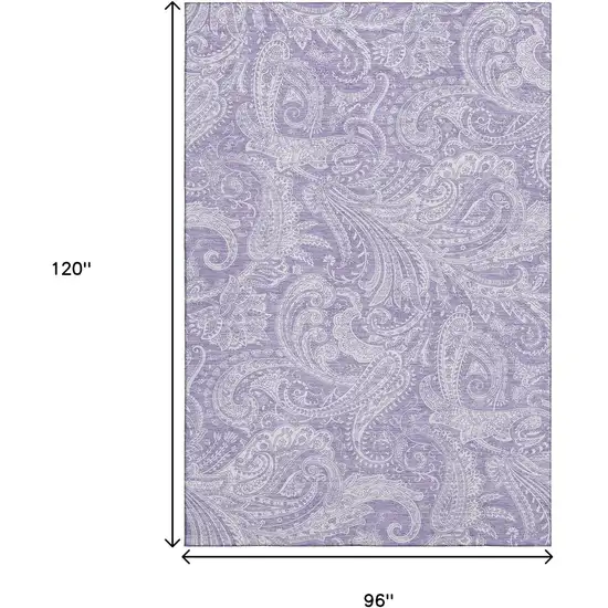 Lavender And Ivory Paisley Washable Area Rug With UV Protection Photo 4