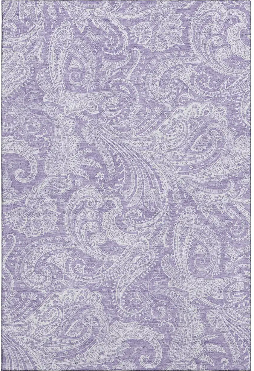 Lavender And Ivory Paisley Washable Area Rug With UV Protection Photo 2