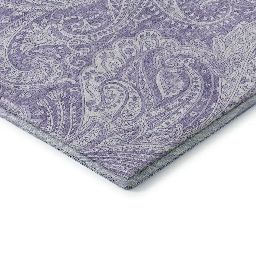 Lavender And Ivory Paisley Washable Area Rug With UV Protection Photo 8