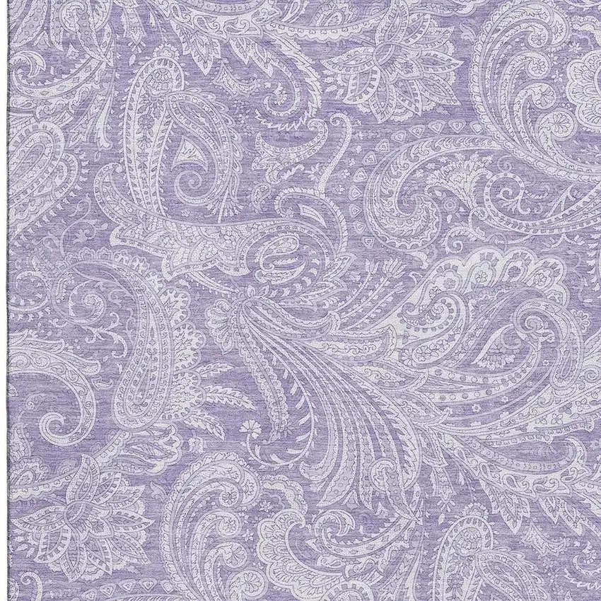Lavender And Ivory Paisley Washable Area Rug With UV Protection Photo 4