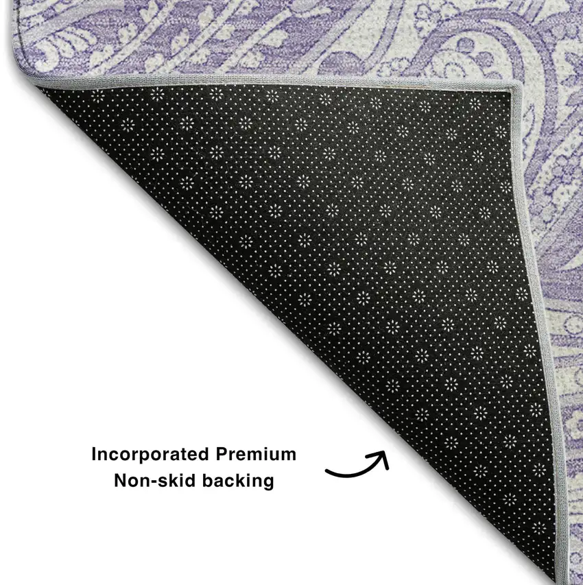 Lavender And Ivory Paisley Washable Area Rug With UV Protection Photo 5