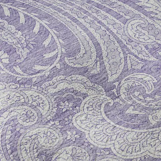 Lavender And Ivory Paisley Washable Area Rug With UV Protection Photo 8