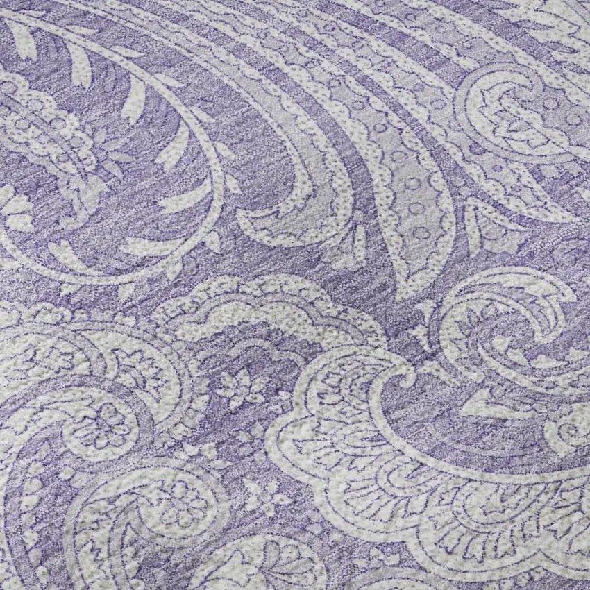 Lavender And Ivory Paisley Washable Area Rug With UV Protection Photo 8