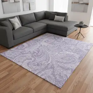 Photo of Lavender And Ivory Paisley Washable Area Rug With UV Protection