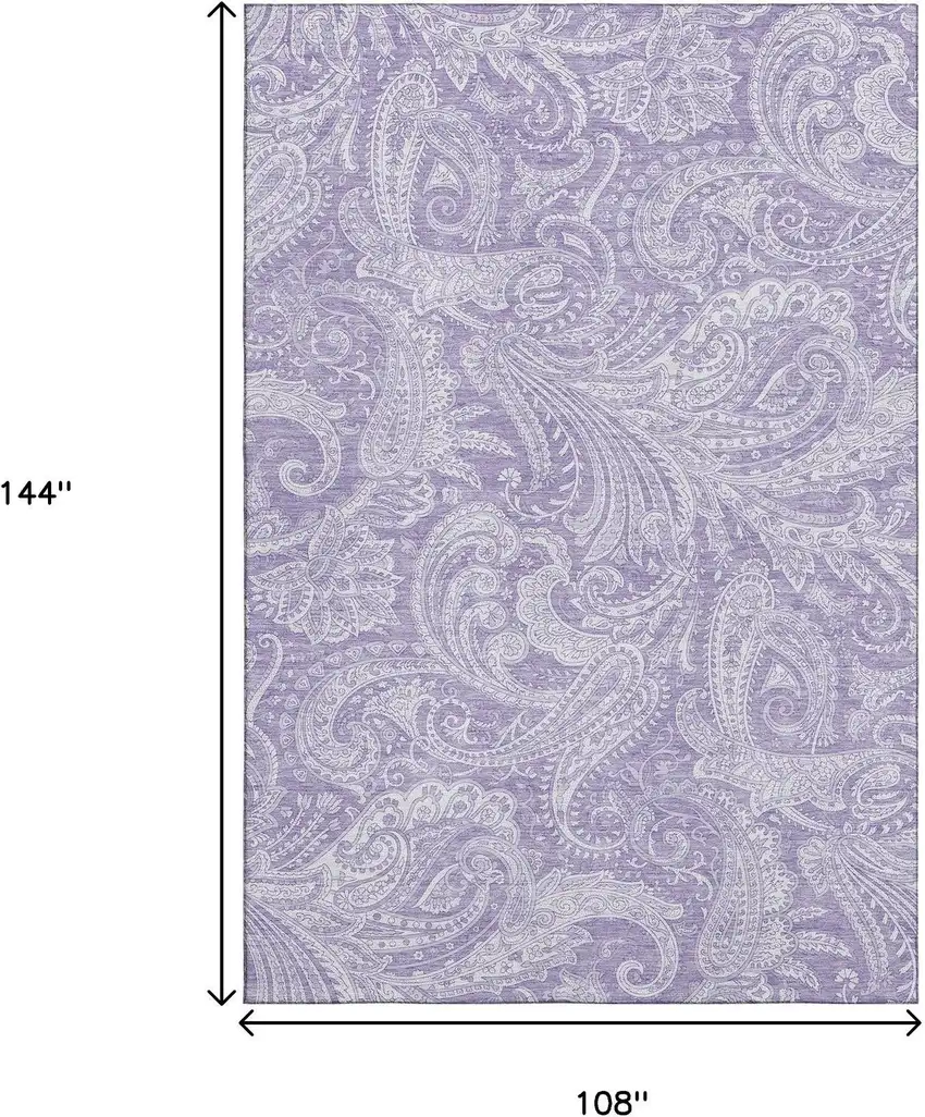 Lavender And Ivory Paisley Washable Area Rug With UV Protection Photo 6