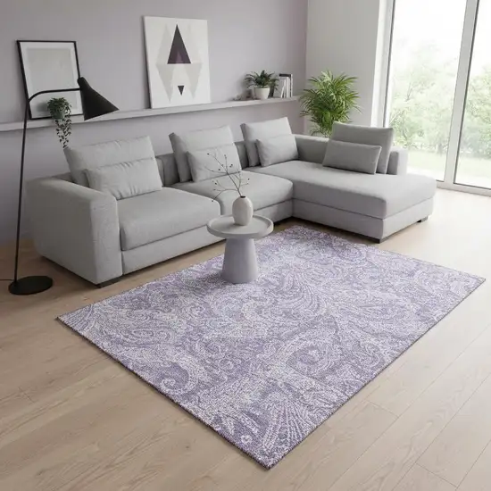 Lavender And Ivory Paisley Washable Area Rug With UV Protection Photo 1