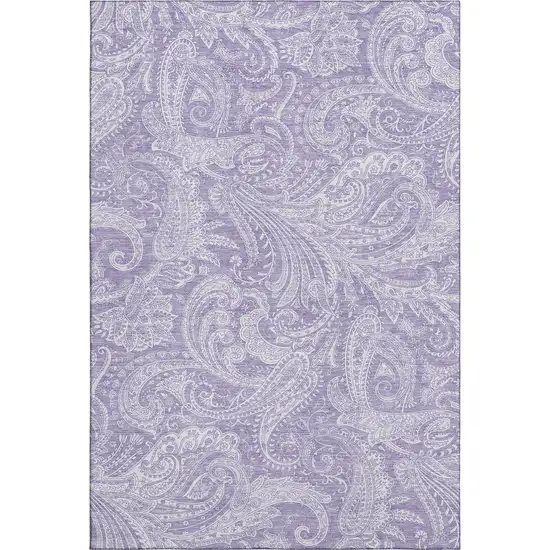 Lavender And Ivory Paisley Washable Area Rug With UV Protection Photo 2