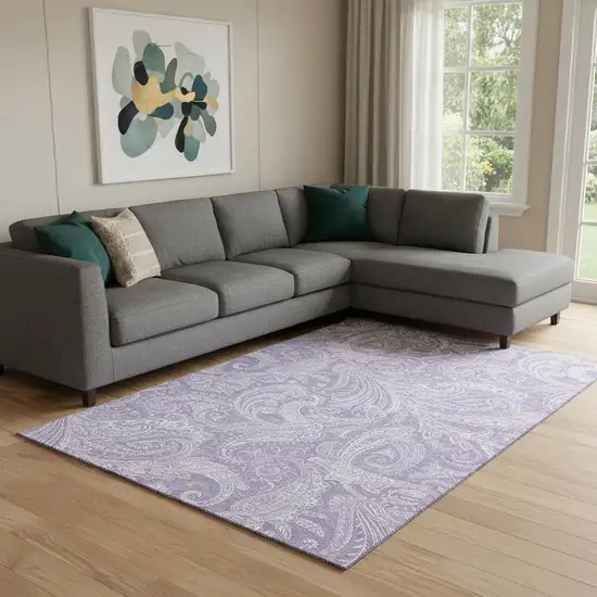 Lavender And Ivory Paisley Washable Area Rug With UV Protection Photo 2