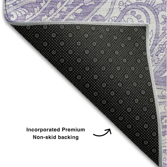 Lavender And Ivory Paisley Washable Area Rug With UV Protection Photo 8