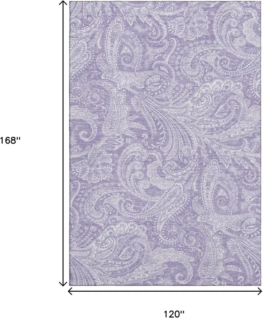Lavender And Ivory Paisley Washable Area Rug With UV Protection Photo 3