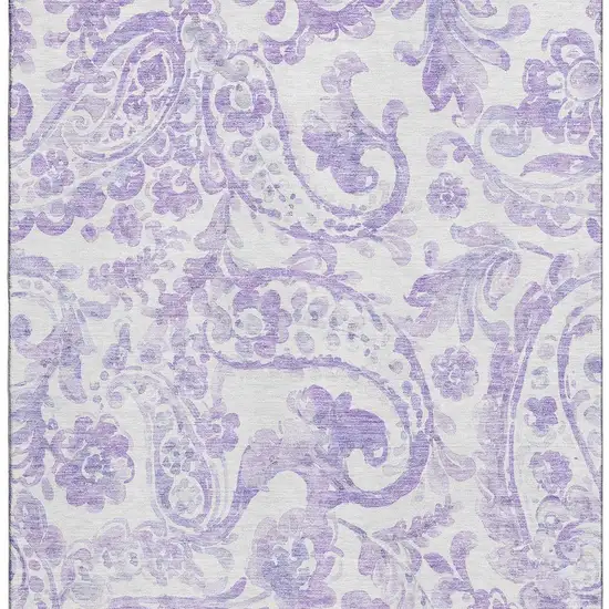 Lavender And Ivory Paisley Washable Area Rug With UV Protection Photo 4