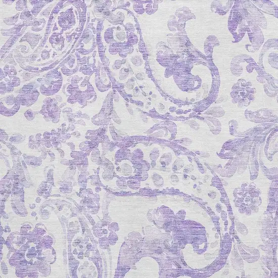 Lavender And Ivory Paisley Washable Area Rug With UV Protection Photo 3