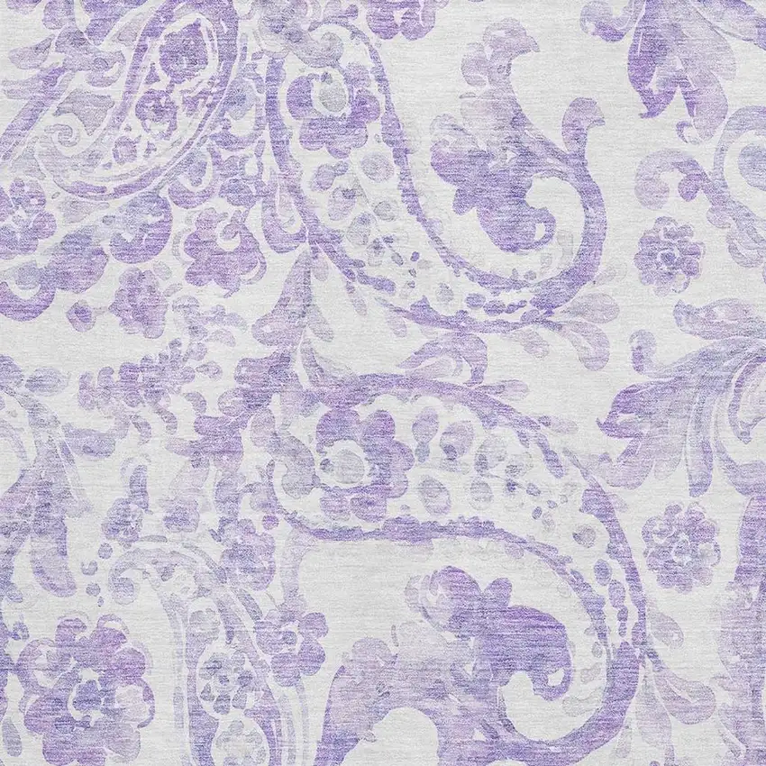 Lavender And Ivory Paisley Washable Area Rug With UV Protection Photo 3
