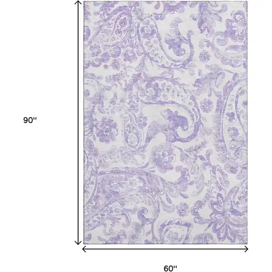 Lavender And Ivory Paisley Washable Area Rug With UV Protection Photo 3