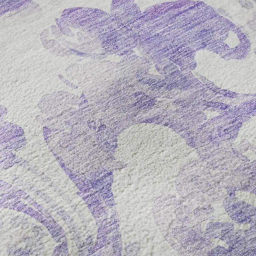 Lavender And Ivory Paisley Washable Area Rug With UV Protection Photo 7