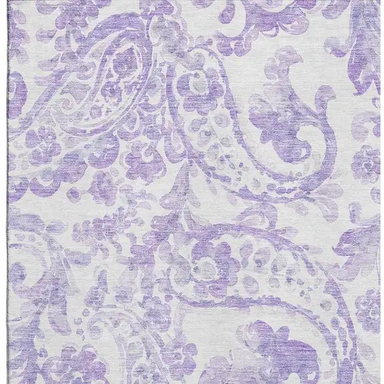 Lavender And Ivory Paisley Washable Area Rug With UV Protection Photo 3
