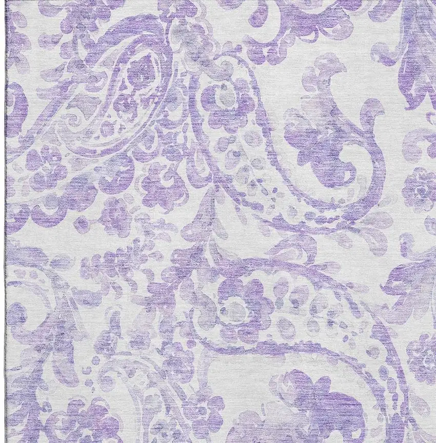 Lavender And Ivory Paisley Washable Area Rug With UV Protection Photo 3