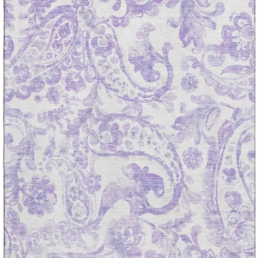 Lavender And Ivory Paisley Washable Area Rug With UV Protection Photo 4
