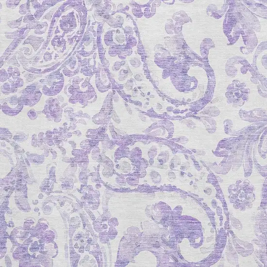 Lavender And Ivory Paisley Washable Area Rug With UV Protection Photo 3