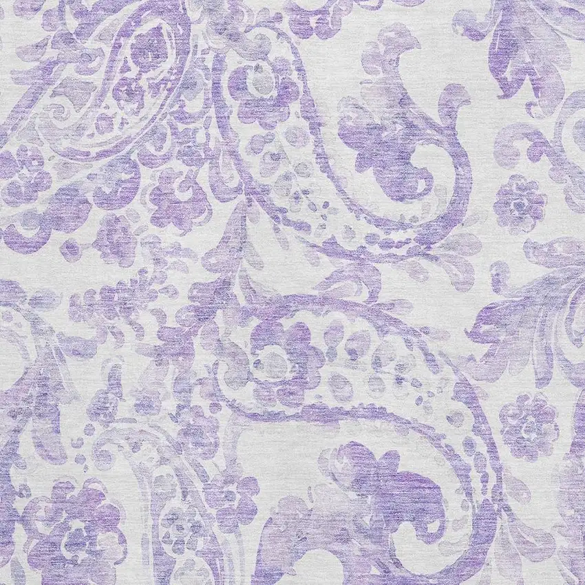 Lavender And Ivory Paisley Washable Area Rug With UV Protection Photo 3