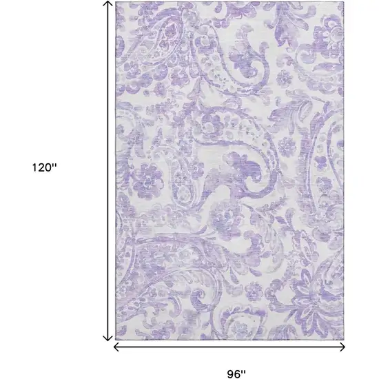 Lavender And Ivory Paisley Washable Area Rug With UV Protection Photo 3