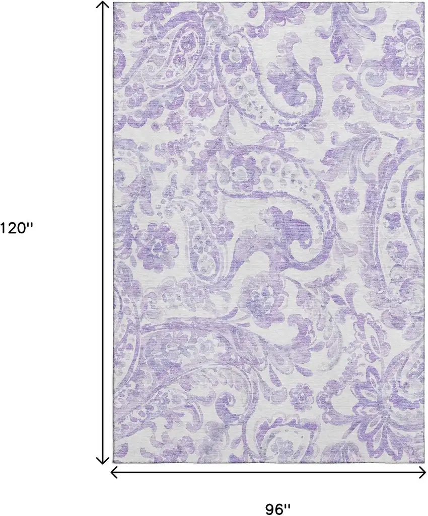 Lavender And Ivory Paisley Washable Area Rug With UV Protection Photo 3