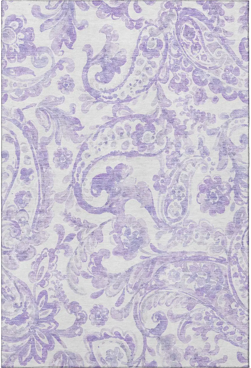 Lavender And Ivory Paisley Washable Area Rug With UV Protection Photo 4