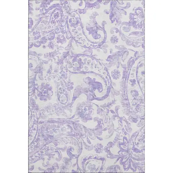 Lavender And Ivory Paisley Washable Area Rug With UV Protection Photo 1