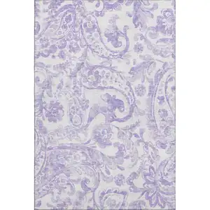 Photo of Lavender And Ivory Paisley Washable Area Rug With UV Protection