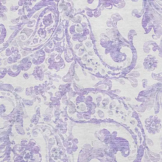 Lavender And Ivory Paisley Washable Area Rug With UV Protection Photo 3