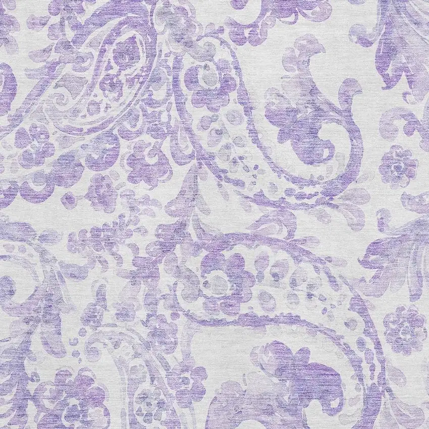 Lavender And Ivory Paisley Washable Area Rug With UV Protection Photo 3