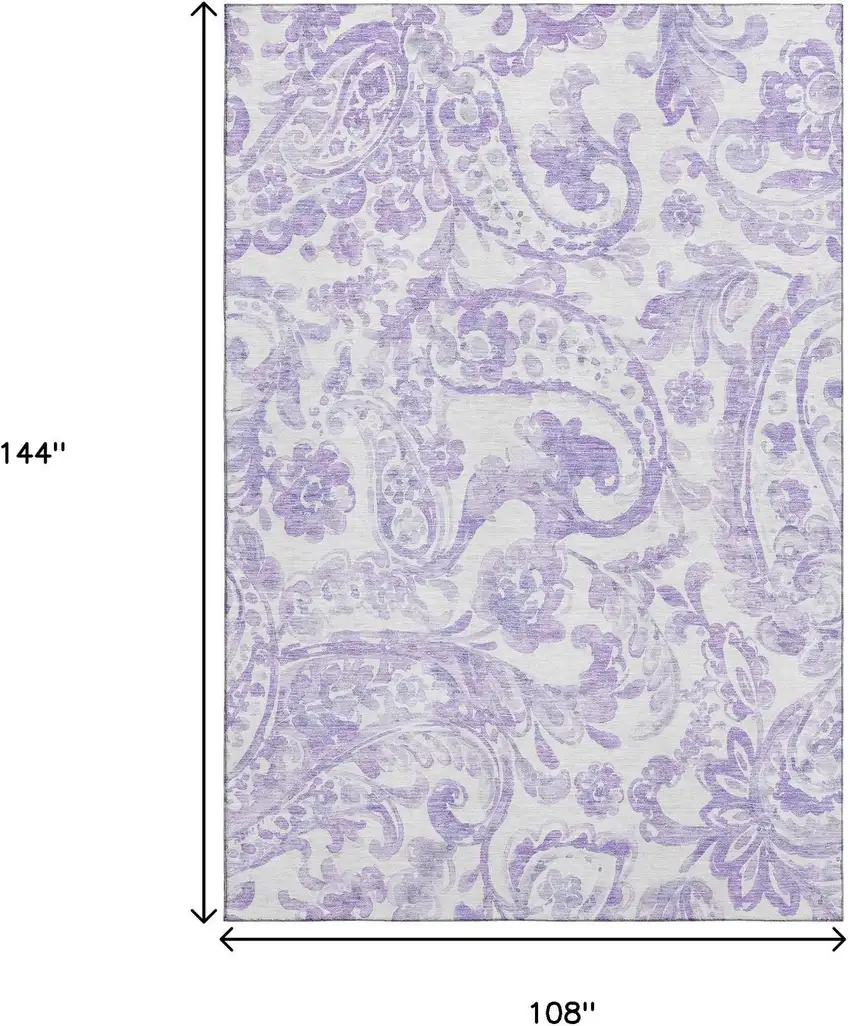 Lavender And Ivory Paisley Washable Area Rug With UV Protection Photo 3