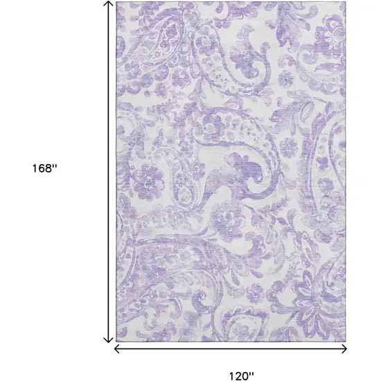 Lavender And Ivory Paisley Washable Area Rug With UV Protection Photo 3