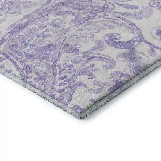 Lavender And Ivory Paisley Washable Area Rug With UV Protection Photo 7