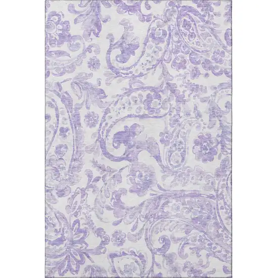 Lavender And Ivory Paisley Washable Area Rug With UV Protection Photo 3