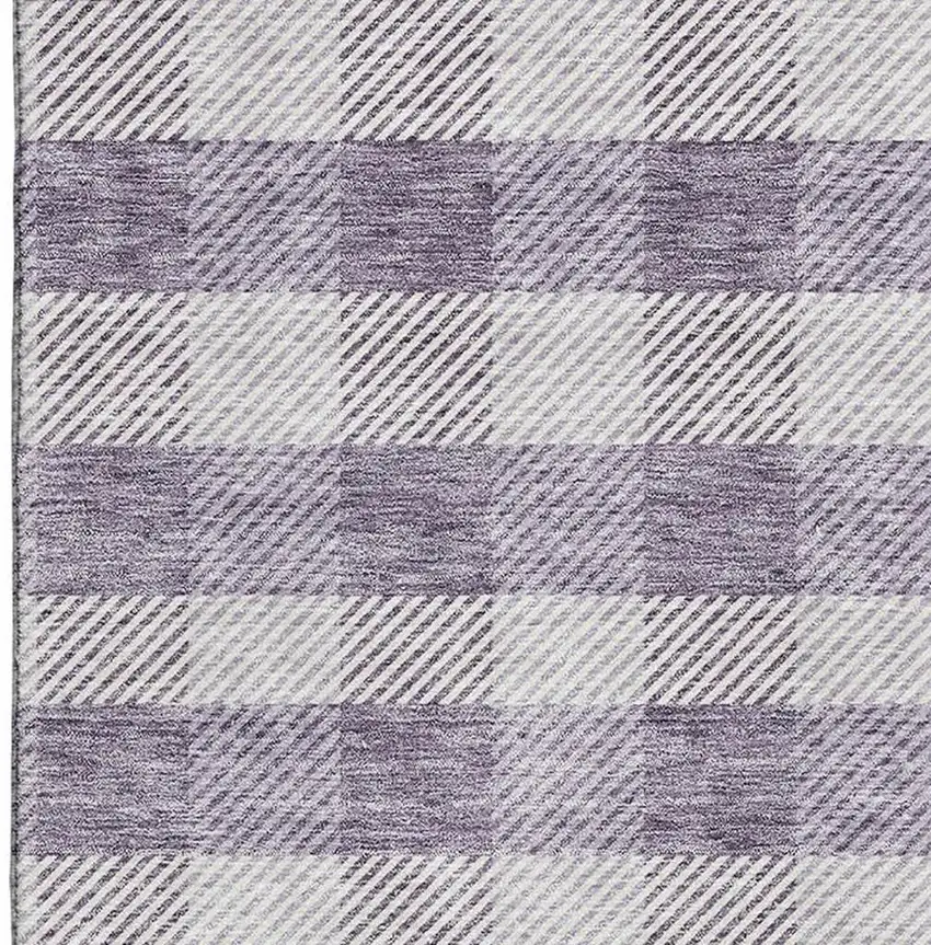 Lavender And Ivory Plaid Washable Area Rug With UV Protection Photo 4