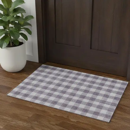 Lavender And Ivory Plaid Washable Area Rug With UV Protection Photo 1