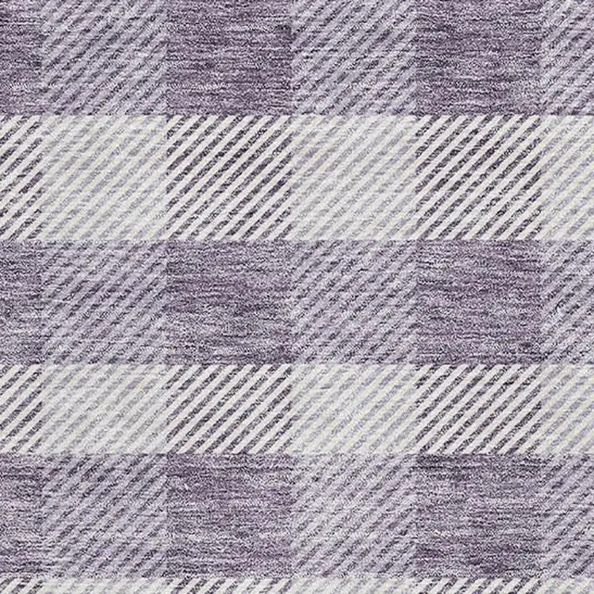 Lavender And Ivory Plaid Washable Area Rug With UV Protection Photo 2
