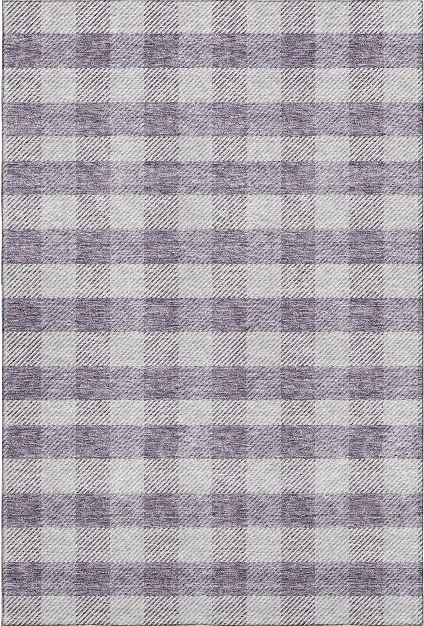 Lavender And Ivory Plaid Washable Area Rug With UV Protection Photo 1