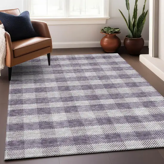 Lavender And Ivory Plaid Washable Area Rug With UV Protection Photo 5