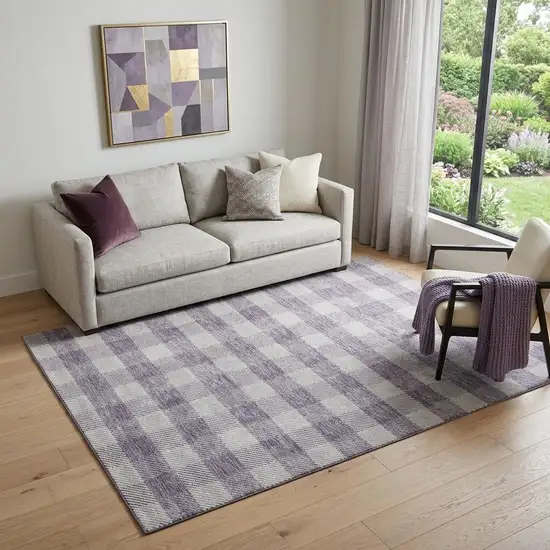 Lavender And Ivory Plaid Washable Area Rug With UV Protection Photo 1