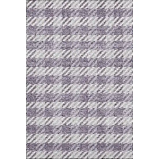 Lavender And Ivory Plaid Washable Area Rug With UV Protection Photo 1