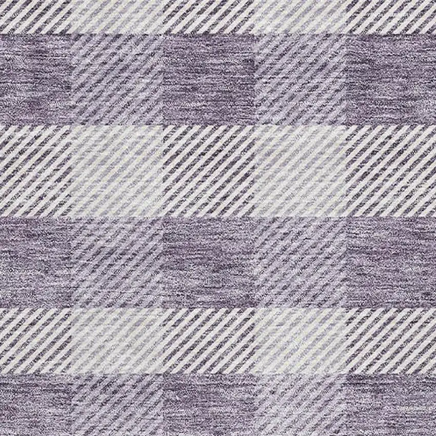 Lavender And Ivory Plaid Washable Area Rug With UV Protection Photo 2