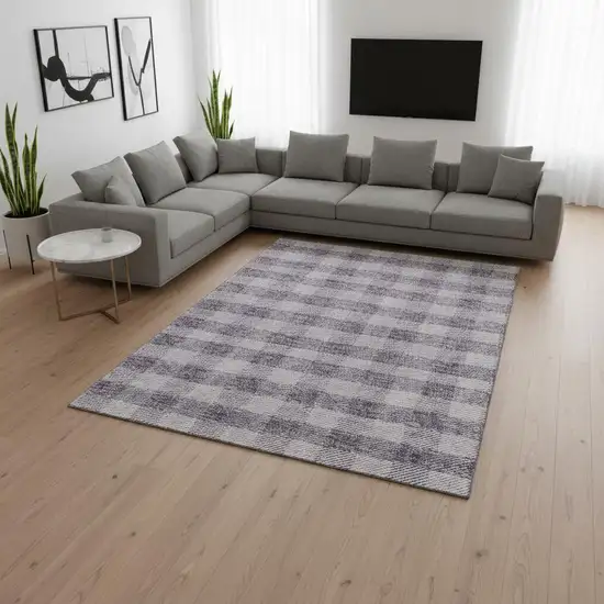 Lavender And Ivory Plaid Washable Area Rug With UV Protection Photo 2