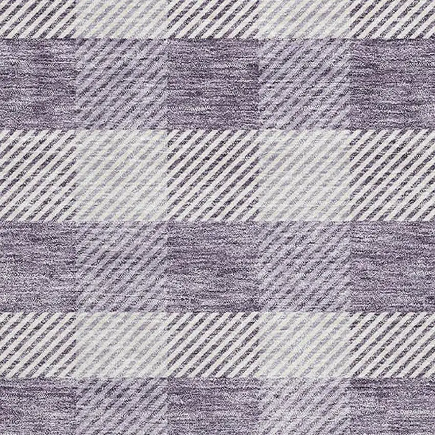 Lavender And Ivory Plaid Washable Area Rug With UV Protection Photo 3